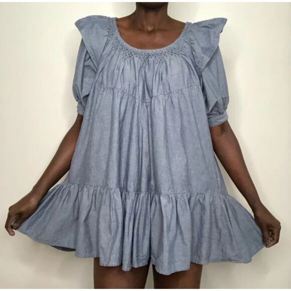 FREE PEOPLE | Amelie Denim Chambray Mini Dress - Picture 2 of 6